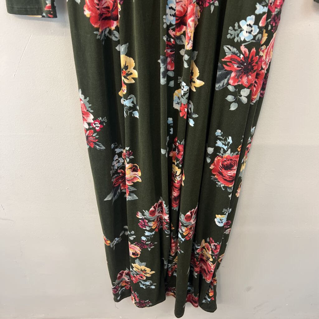 Reborn J Green/ Multi Flower Print Long Sleeve Maxi Dress Extra Large
