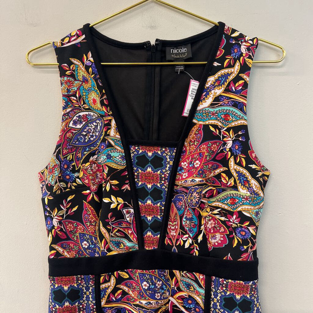 Nicole Miller Black/ Multi Print Tank Dress Medium