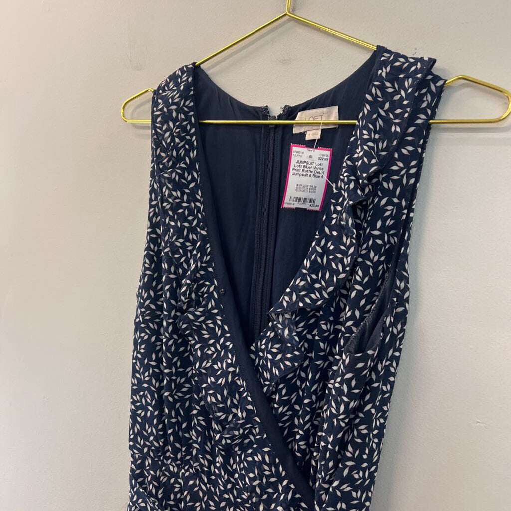 Loft Blue/ White Print Ruffle Detail Jumpsuit 6