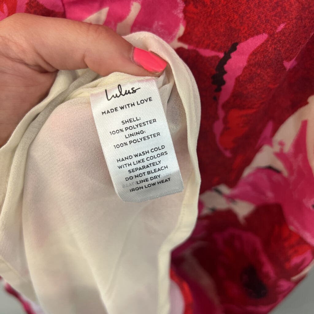 Lulus White/ Pink Flower Print Maxi Dress Large