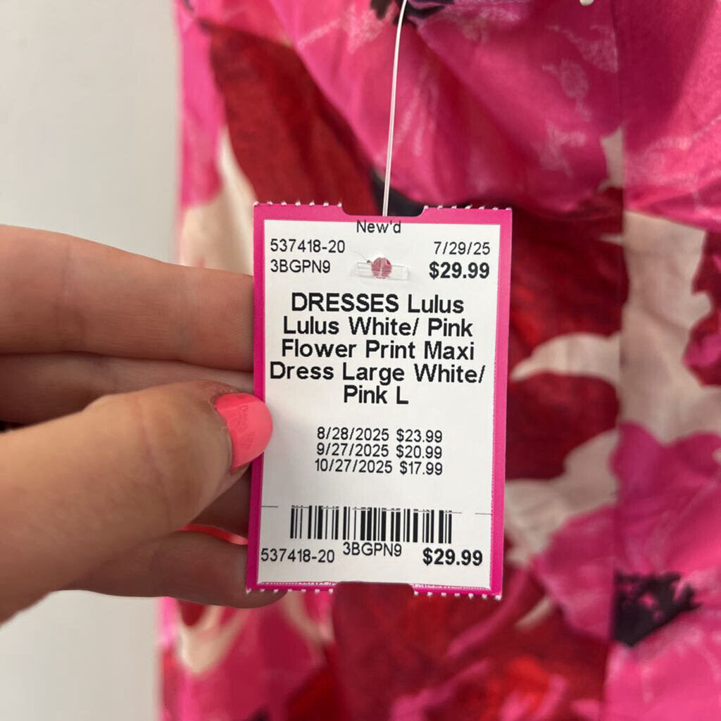 Lulus White/ Pink Flower Print Maxi Dress Large