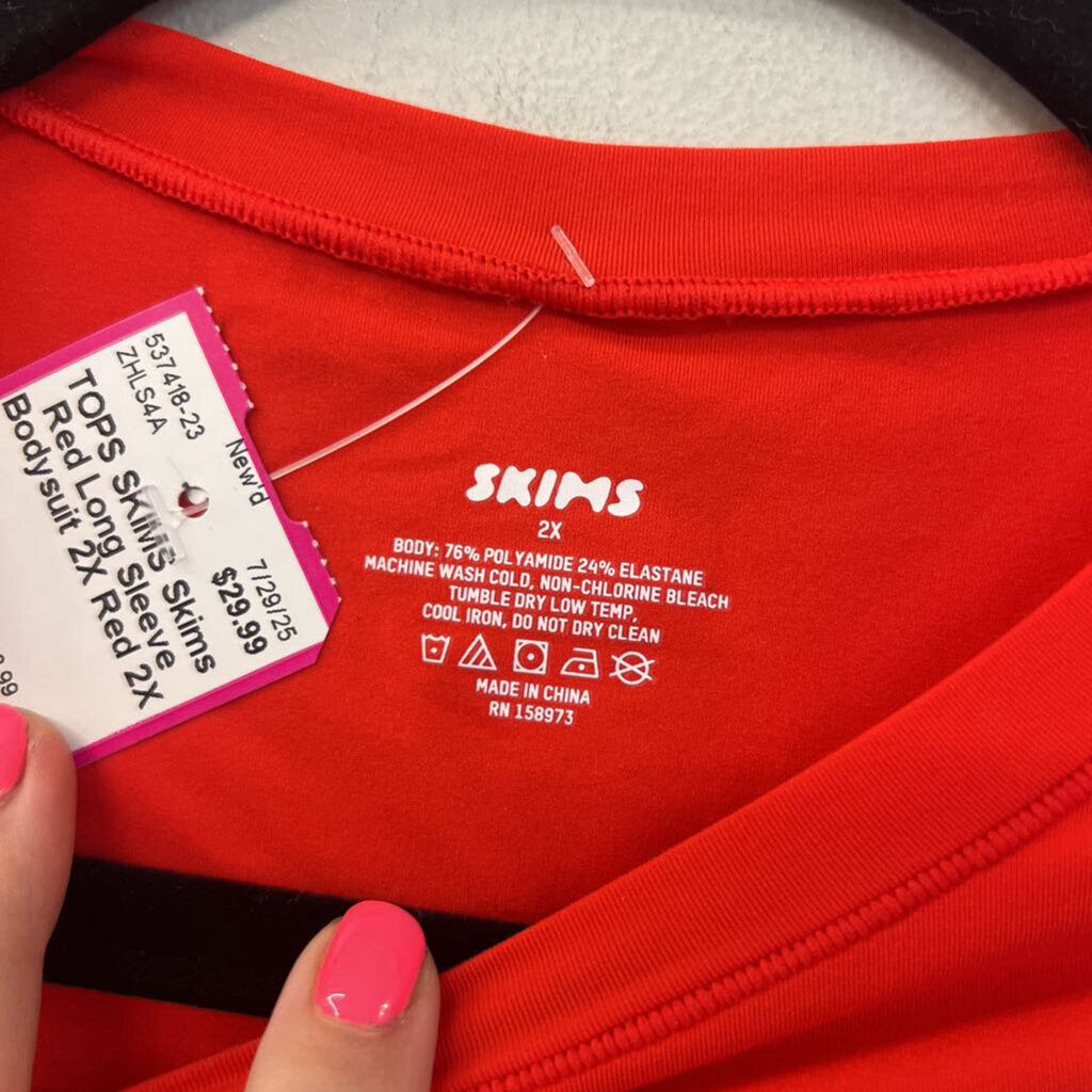 Skims Red Long Sleeve Bodysuit 2X