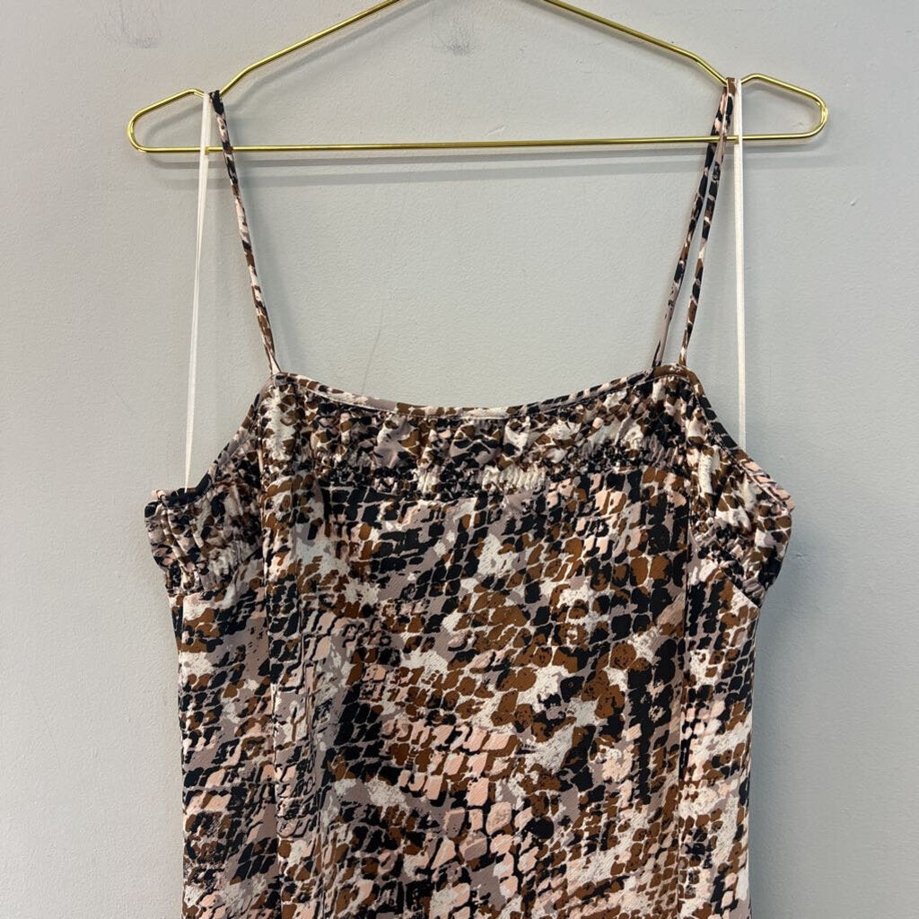 Anthropologie White/ Brown Print Maxi Dress Extra Large
