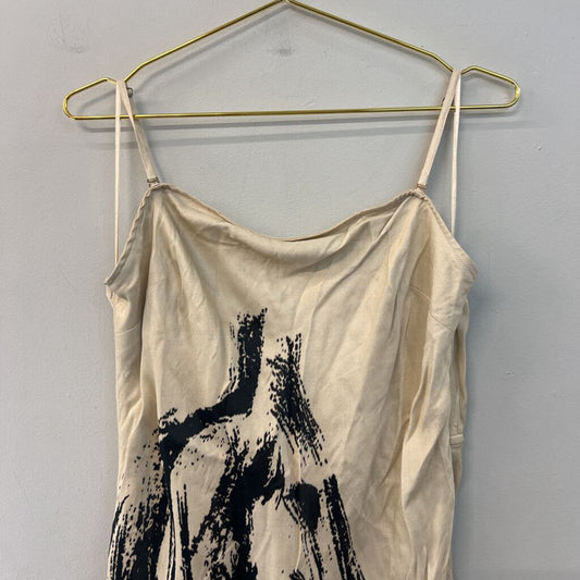 Conditions Apply Cream/ Black Print Silky Maxi Dress Extra Large
