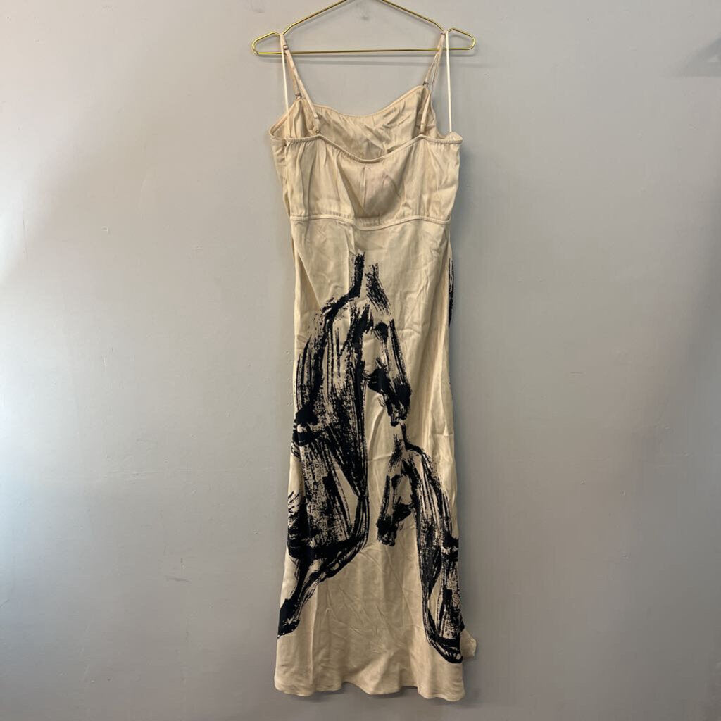 Conditions Apply Cream/ Black Print Silky Maxi Dress Extra Large