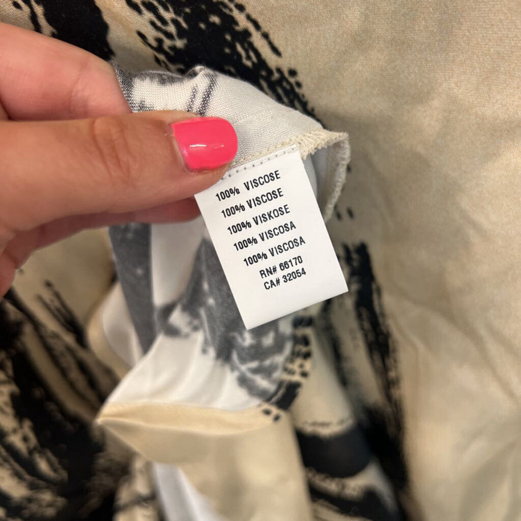 Conditions Apply Cream/ Black Print Silky Maxi Dress Extra Large