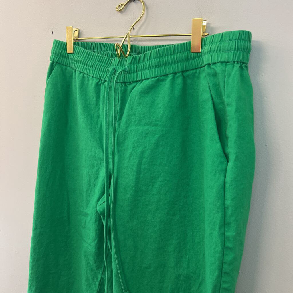 J Crew Green Linen Blend Wide Leg Pull On Pants 10