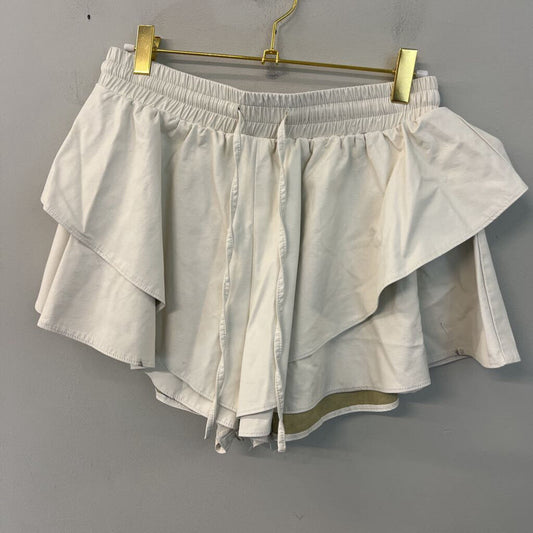 Idem Ditto Cream Faux Leather Layered Shorts Medium
