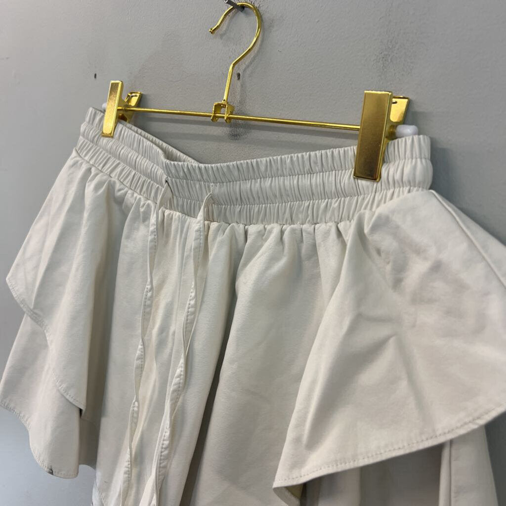 Idem Ditto Cream Faux Leather Layered Shorts Medium