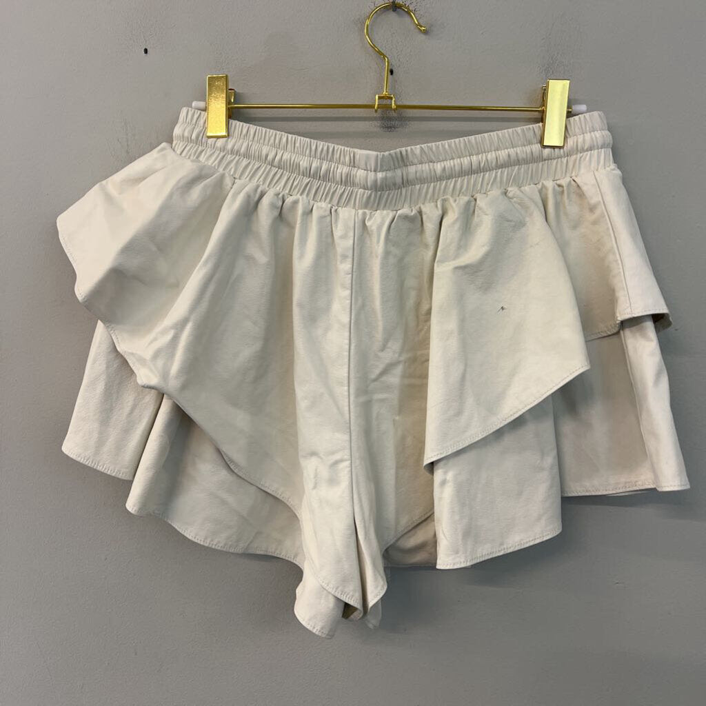 Idem Ditto Cream Faux Leather Layered Shorts Medium
