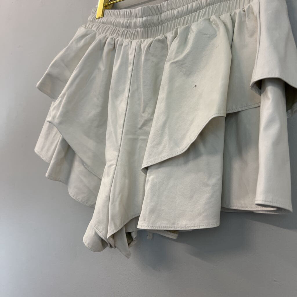 Idem Ditto Cream Faux Leather Layered Shorts Medium