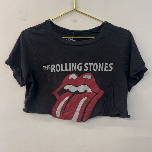 The Rolling Stones Black Cropped Short Sleeve Graphic Tee Large
