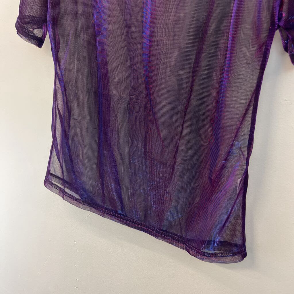 Blue/ Purple Iridescent Sheer Short Sleeve Top Small