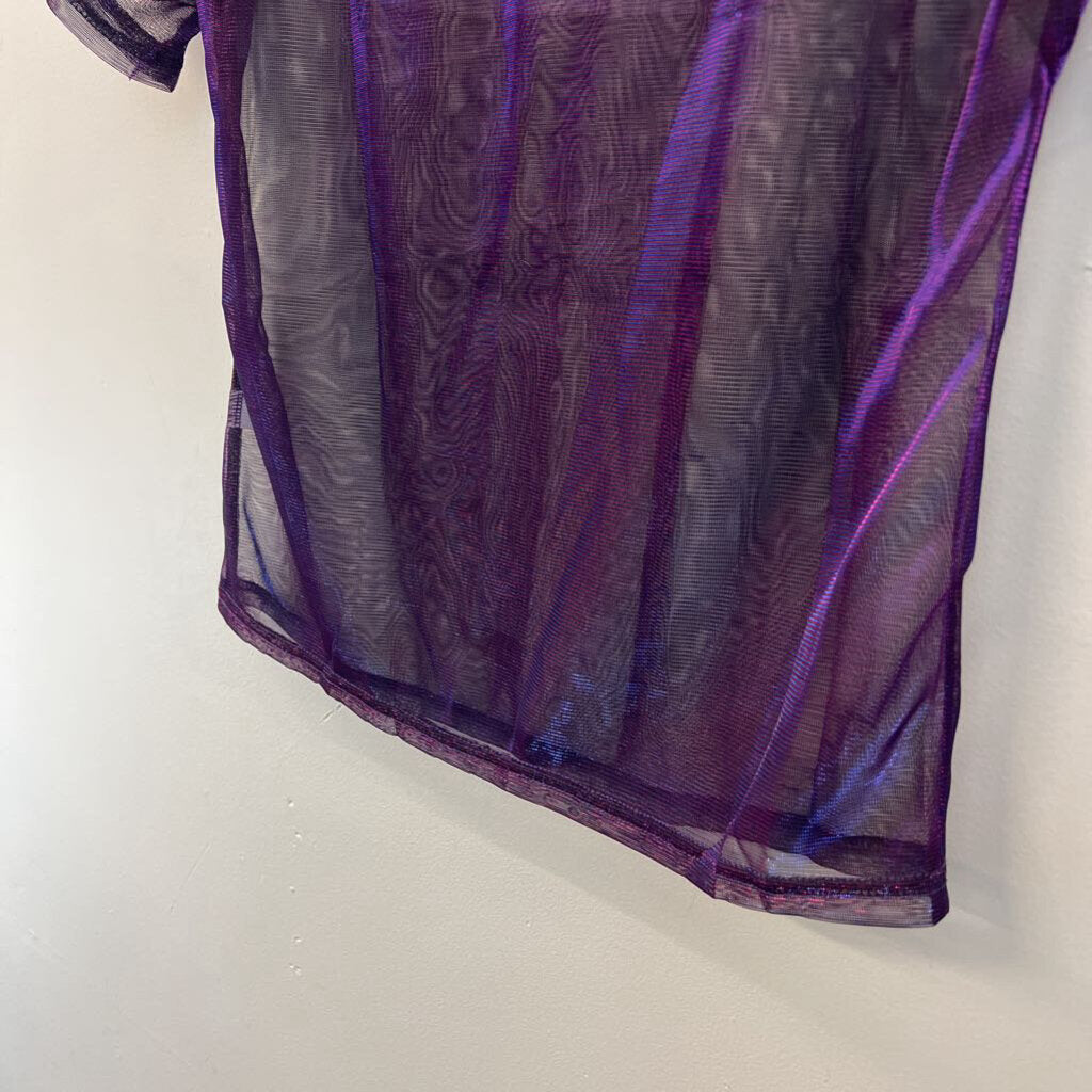 Blue/ Purple Iridescent Sheer Short Sleeve Top Small