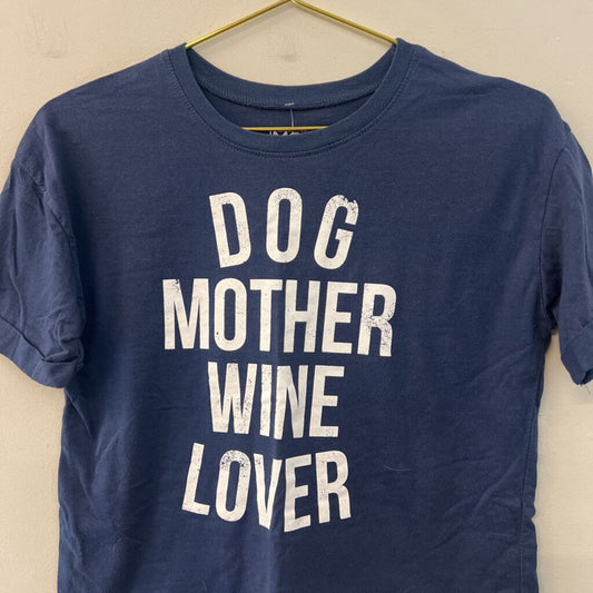 Modern Lux Blue/ White Dog Mother Wine Lover Cropped Short Sleeve Graphic Tee Extra Small