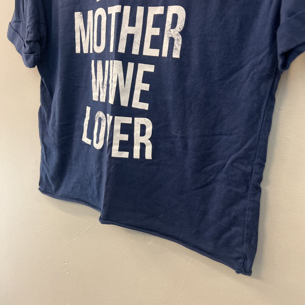 Modern Lux Blue/ White Dog Mother Wine Lover Cropped Short Sleeve Graphic Tee Extra Small