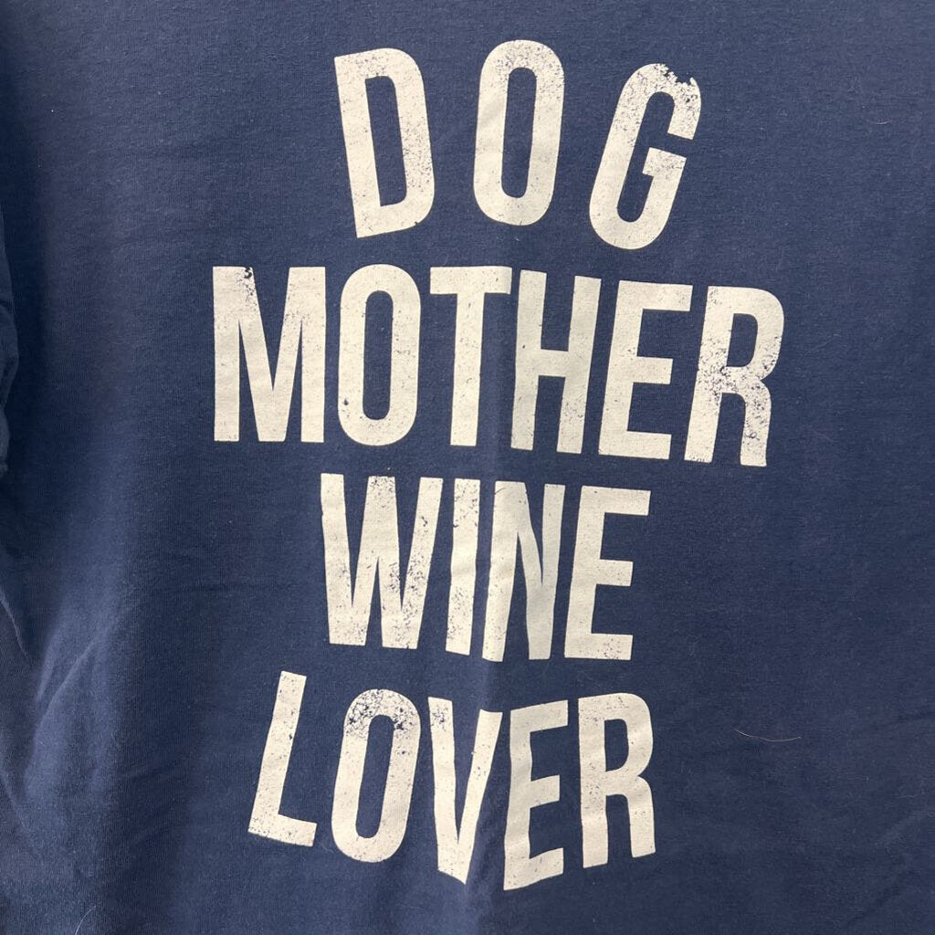 Modern Lux Blue/ White Dog Mother Wine Lover Cropped Short Sleeve Graphic Tee Extra Small