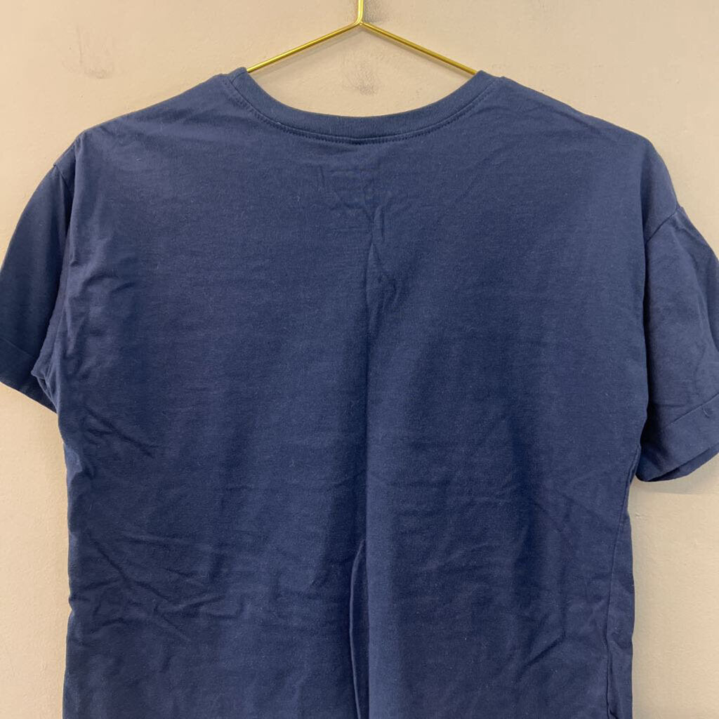 Modern Lux Blue/ White Dog Mother Wine Lover Cropped Short Sleeve Graphic Tee Extra Small