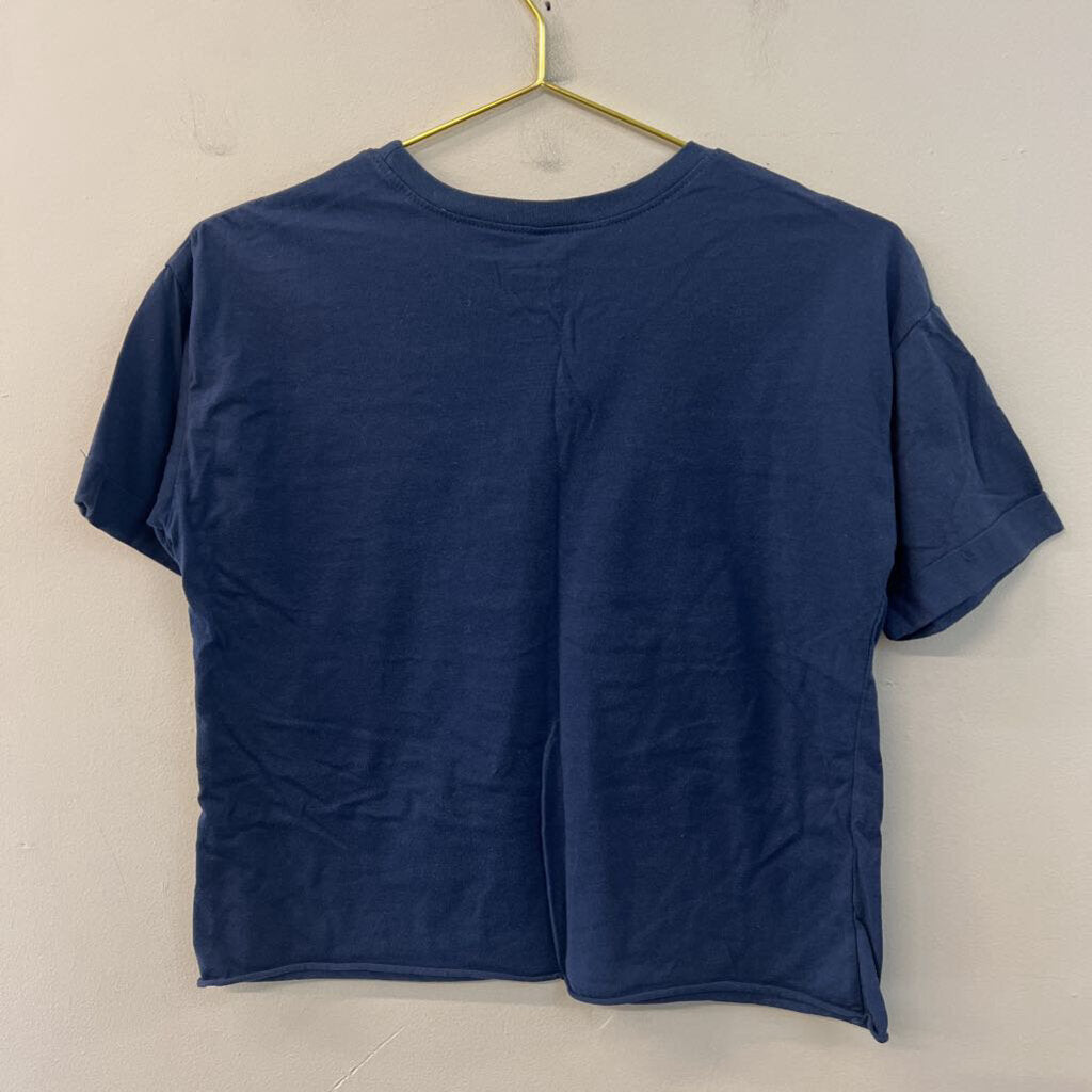 Modern Lux Blue/ White Dog Mother Wine Lover Cropped Short Sleeve Graphic Tee Extra Small