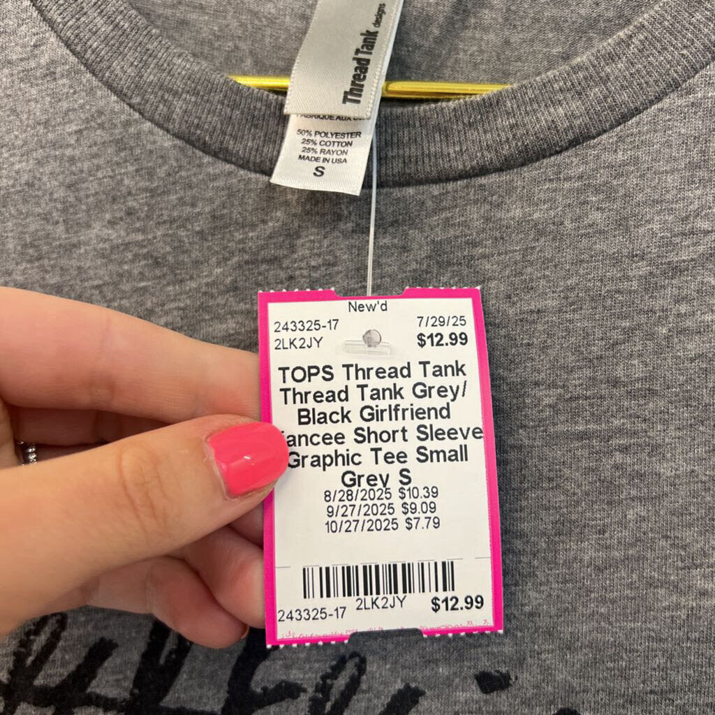 Thread Tank Grey/ Black Girlfriend Fiancee Short Sleeve Graphic Tee Small