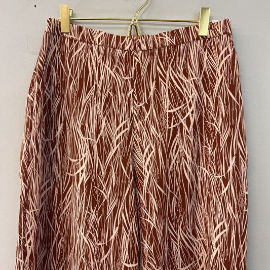 June and Hudson Brown/ Cream Print Wide Leg Pull On Pants Small