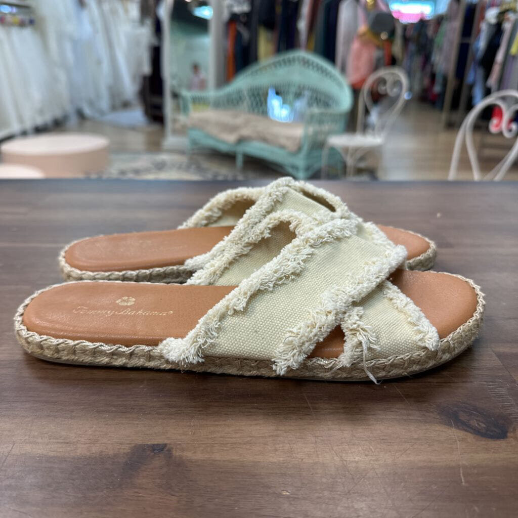 Tommy Bahama Cream Linen Slip On Sandals 7