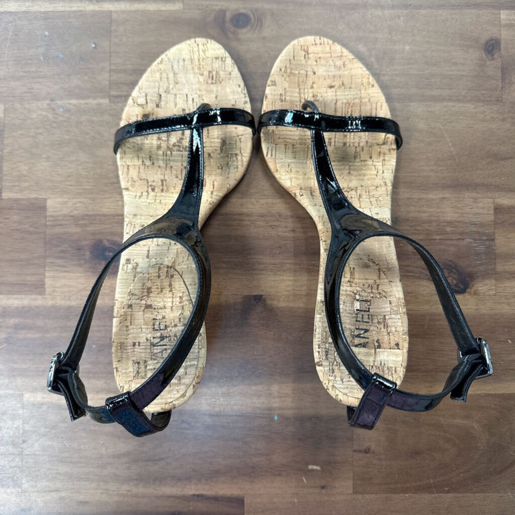 Vaneli Black Patent Leather Cork Wedges 9