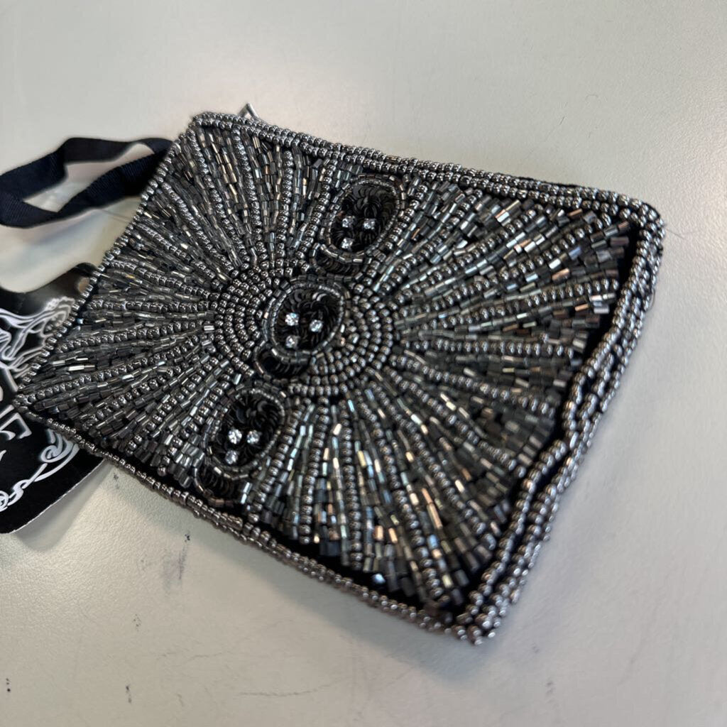 Angie Black/ Silver Beaded Small Pouch