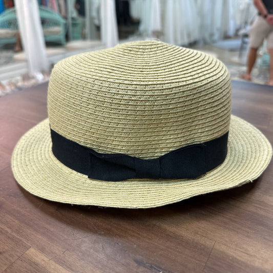 Natural/ Black Straw Fedora Hat
