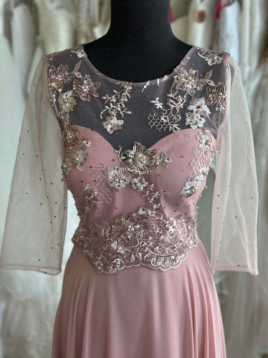 Amelia Couture Lace Top Short Sleeve Long Dress 8