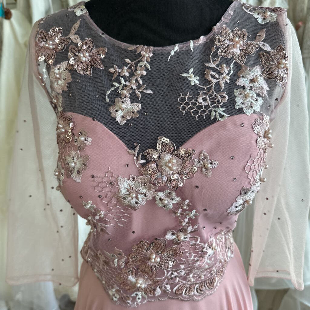 Amelia Couture Lace Top Short Sleeve Long Dress 8