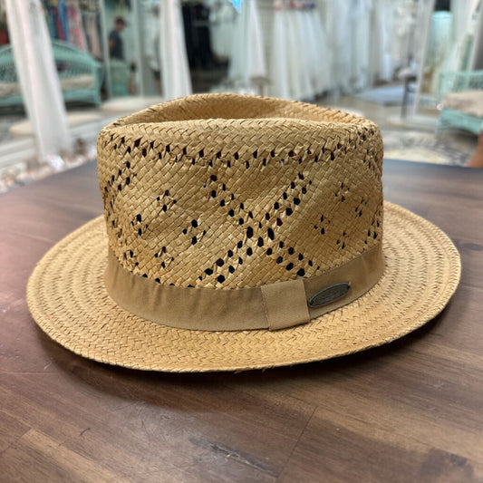 Panama Jack Brown Woven Straw Fedora Hat Medium