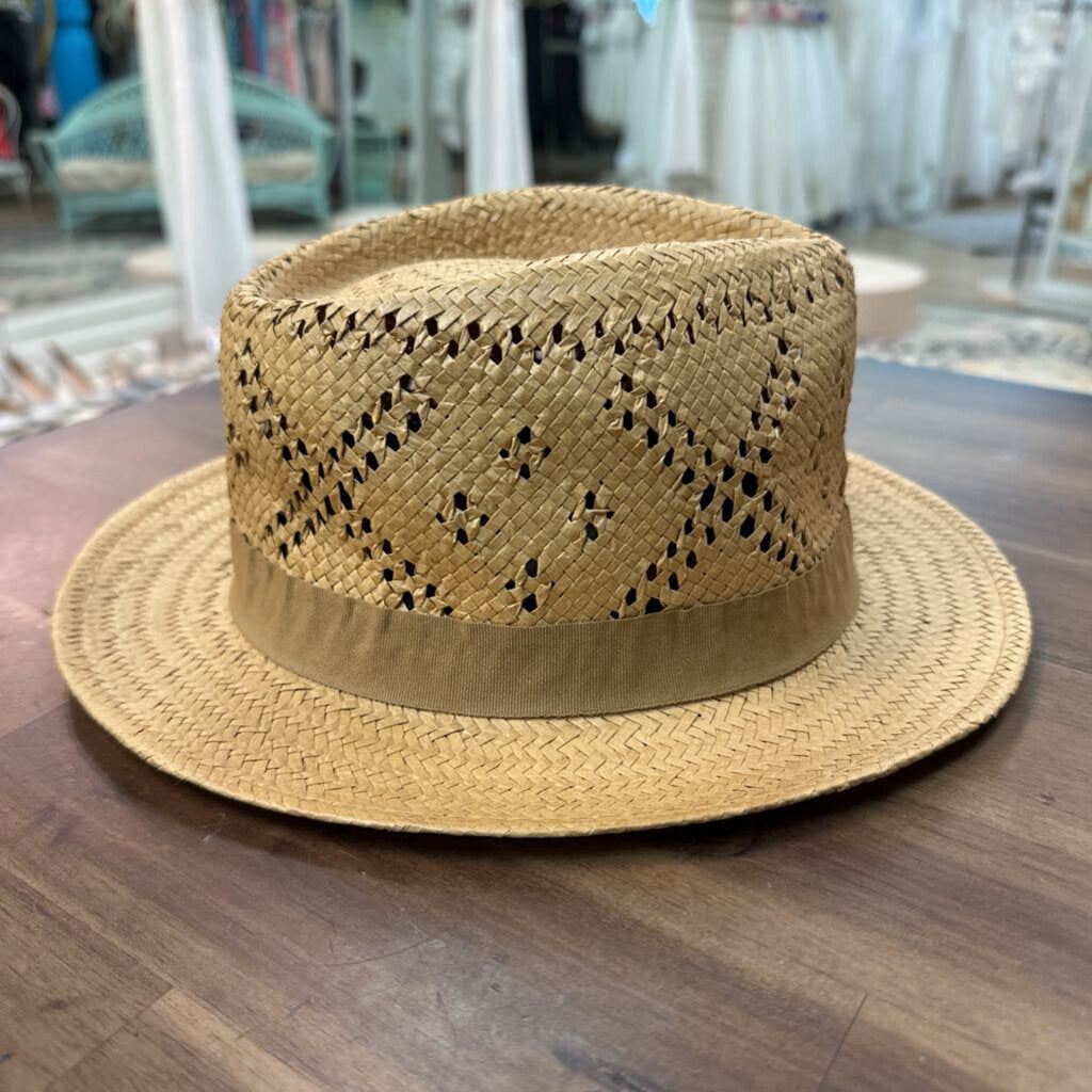 Panama Jack Brown Woven Straw Fedora Hat Medium