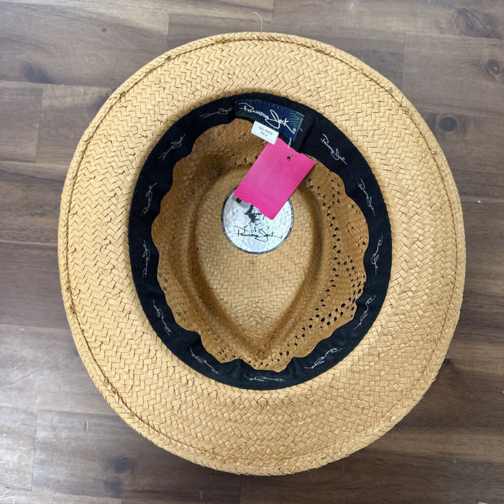 Panama Jack Brown Woven Straw Fedora Hat Medium