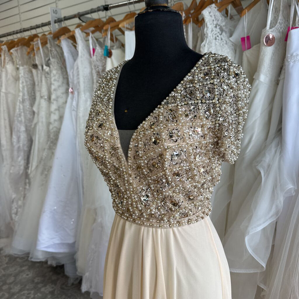 Amelia Couture Beaded Top Short Sleeve Long Formal Dress 8