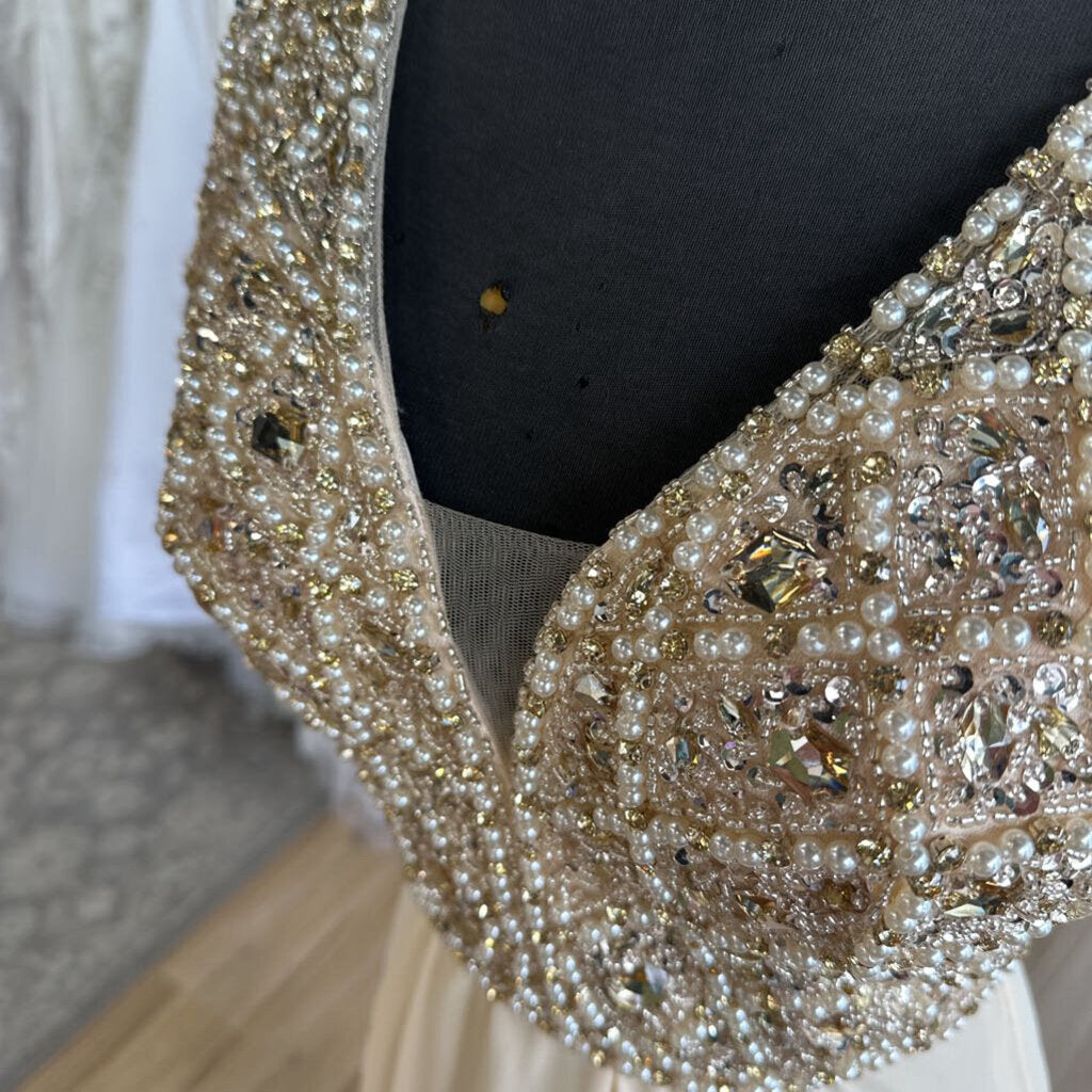 Amelia Couture Beaded Top Short Sleeve Long Formal Dress 8