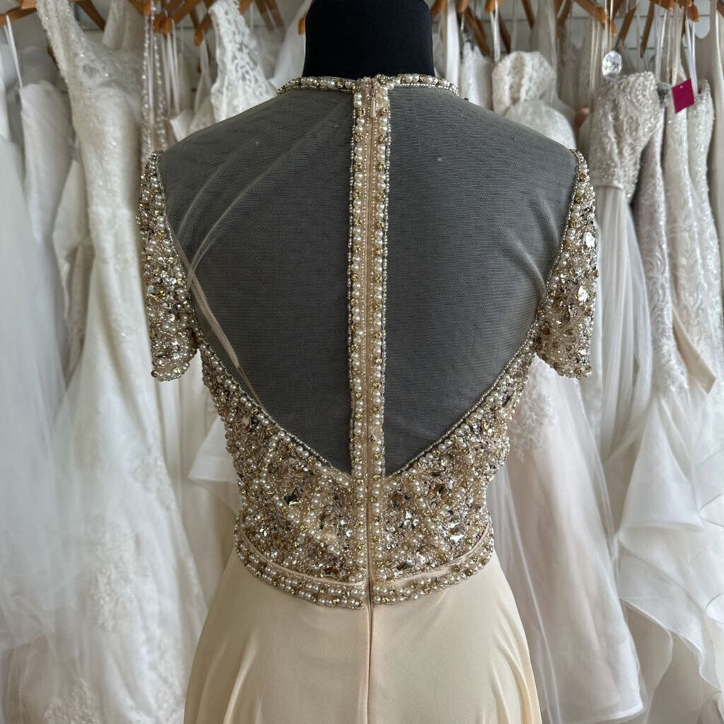 Amelia Couture Beaded Top Short Sleeve Long Formal Dress 8