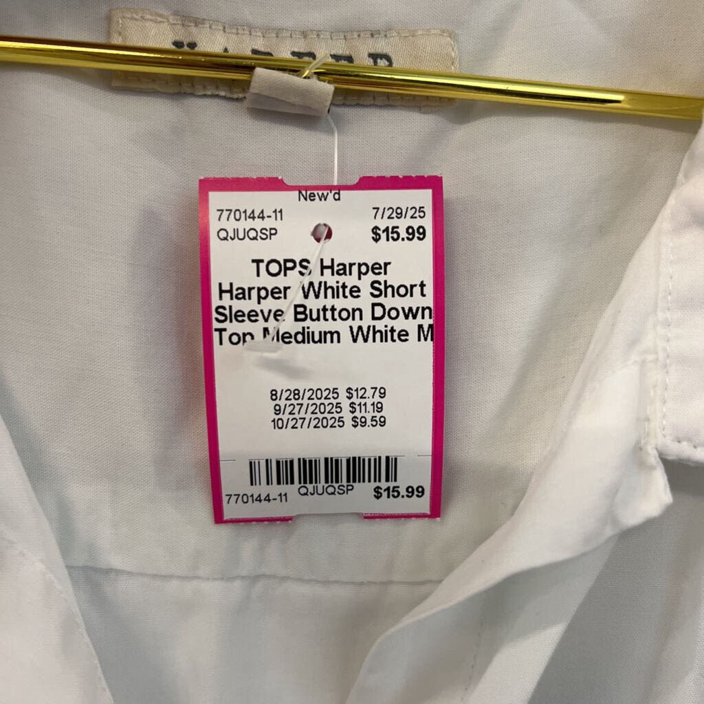 Harper White Short Sleeve Button Down Top Medium