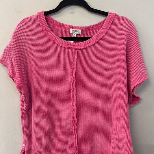 Umgee Pink Waffle Knit Short Sleeve Top Medium