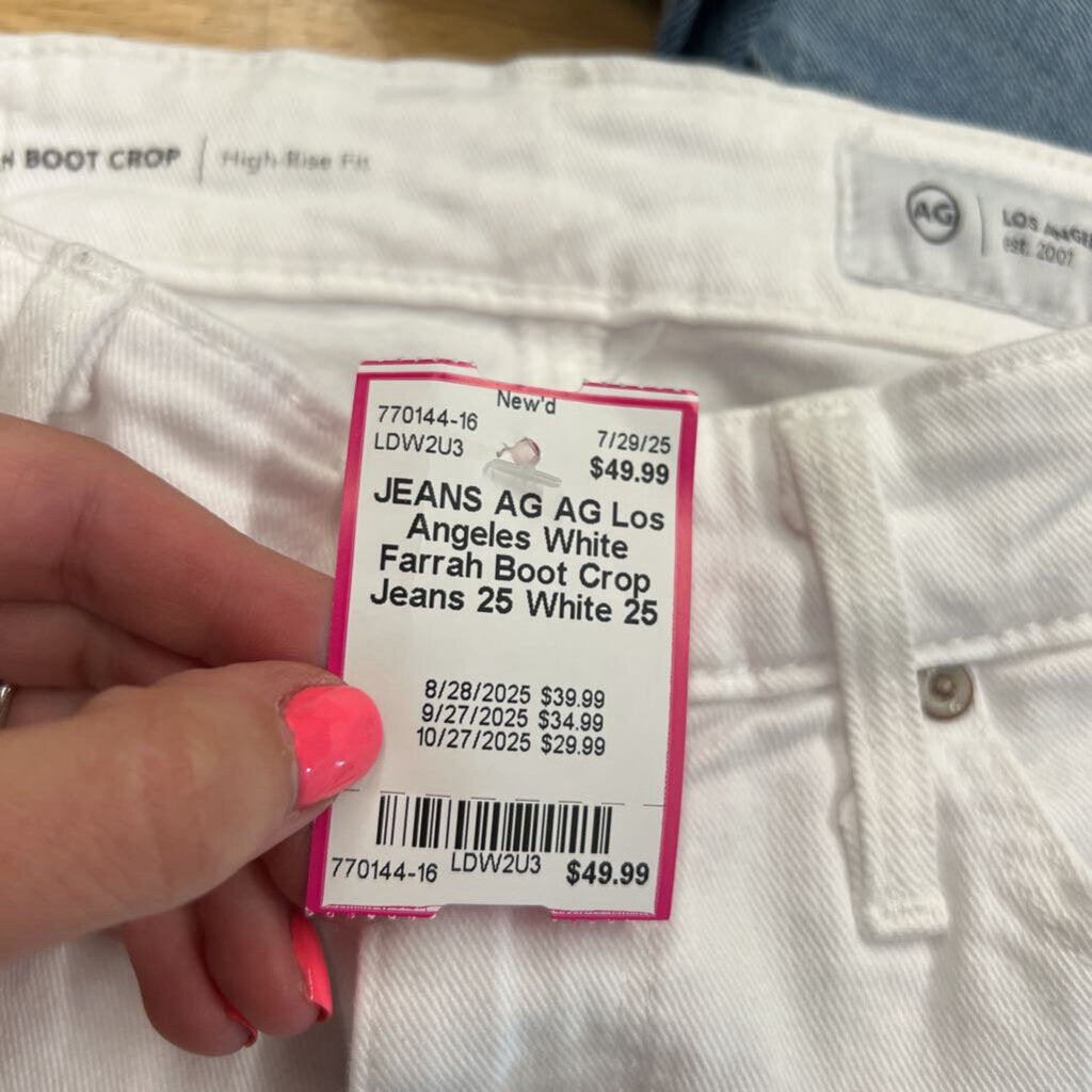 AG Los Angeles White Farrah Boot Crop Jeans 25