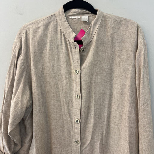 Brown Linen Blend Long Sleeve Button Down Top Small