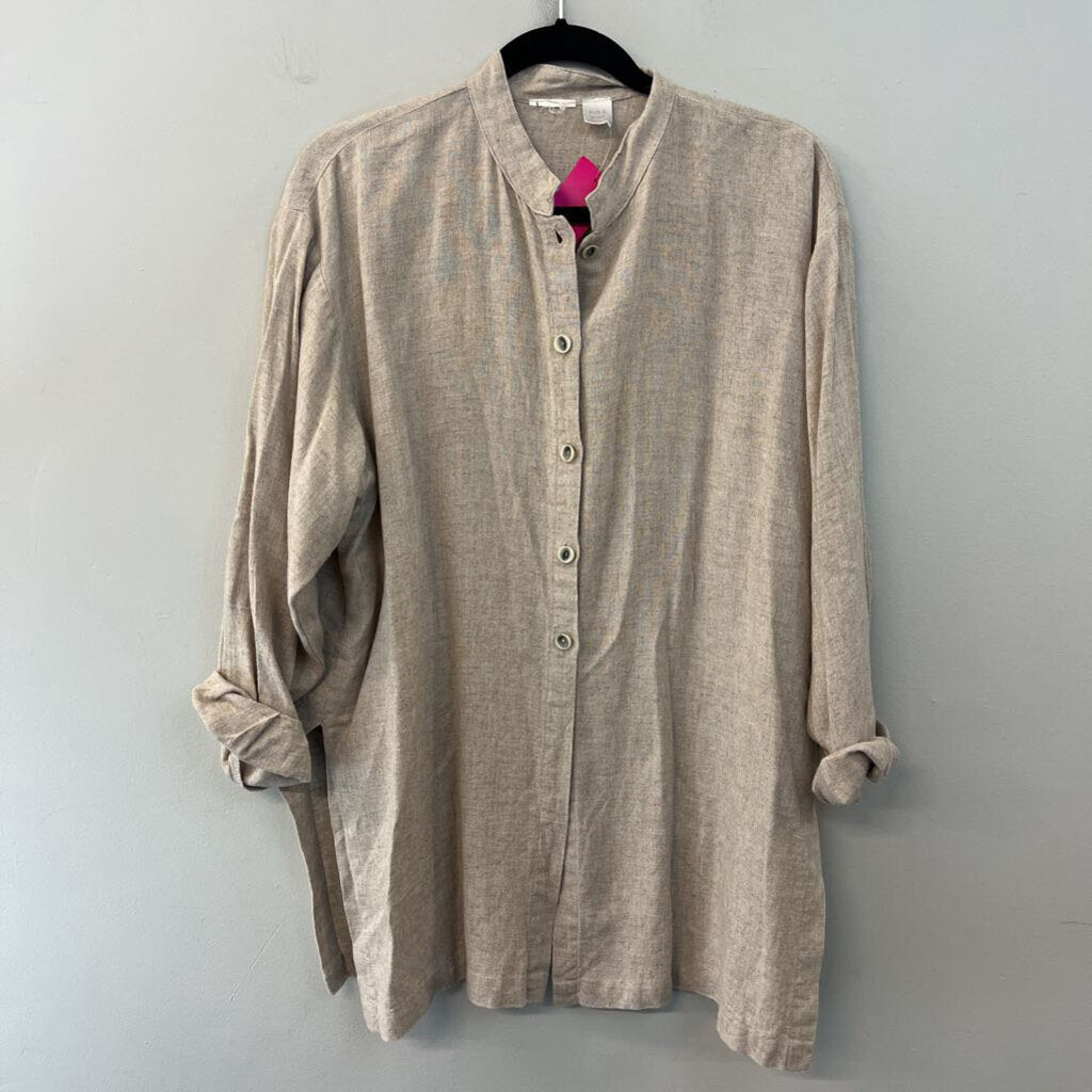 Brown Linen Blend Long Sleeve Button Down Top Small