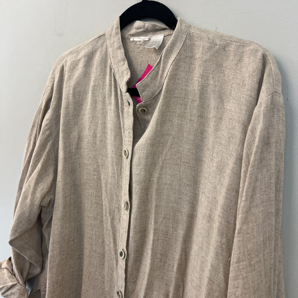 Brown Linen Blend Long Sleeve Button Down Top Small