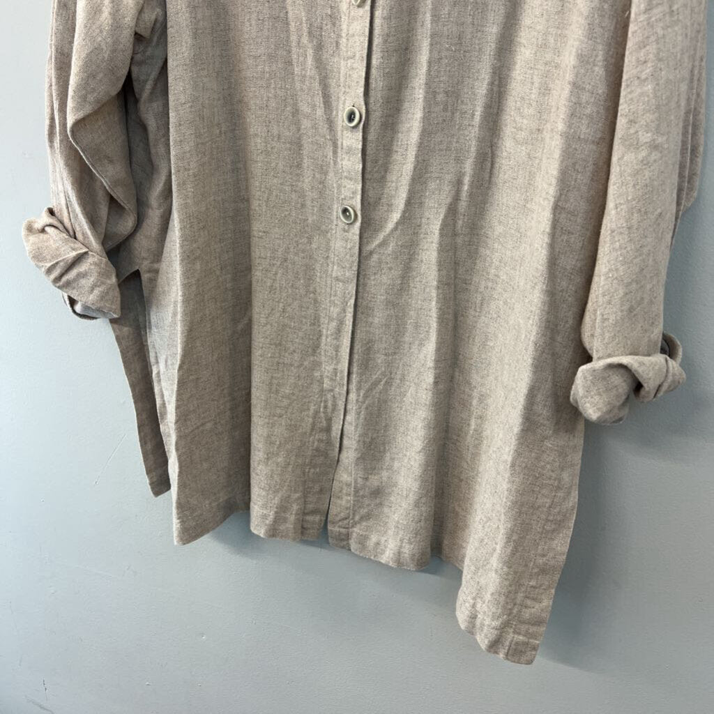 Brown Linen Blend Long Sleeve Button Down Top Small