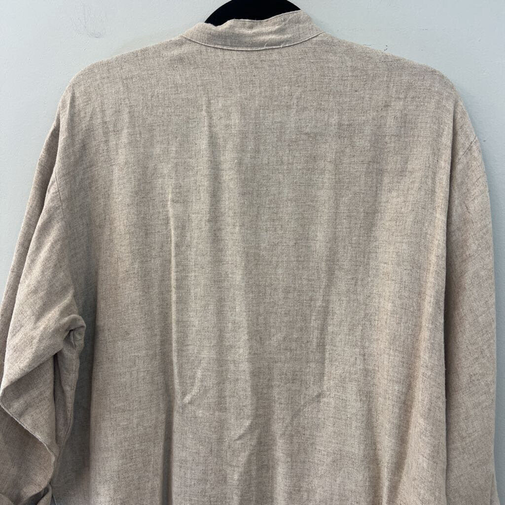 Brown Linen Blend Long Sleeve Button Down Top Small