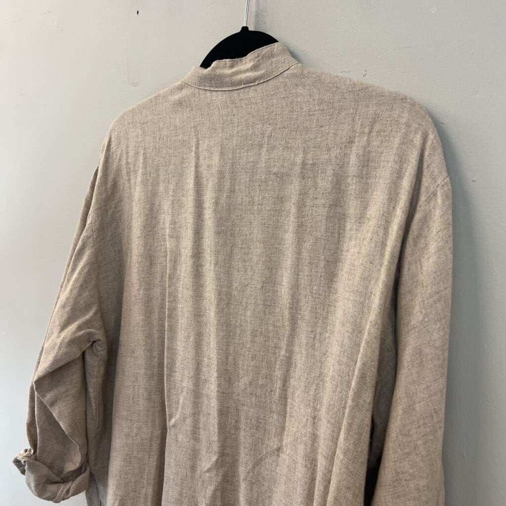 Brown Linen Blend Long Sleeve Button Down Top Small