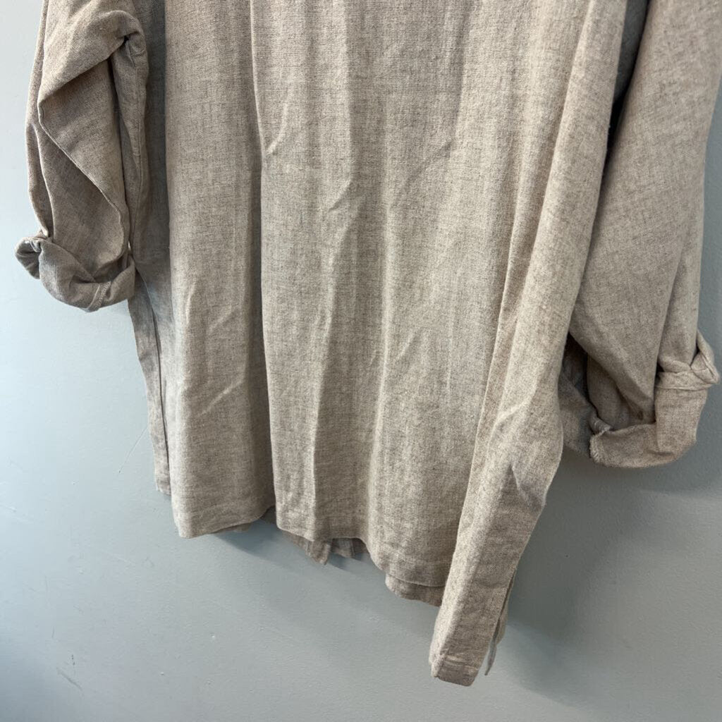 Brown Linen Blend Long Sleeve Button Down Top Small
