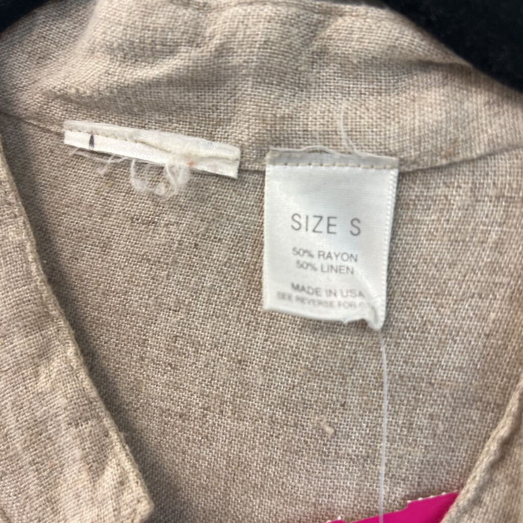 Brown Linen Blend Long Sleeve Button Down Top Small