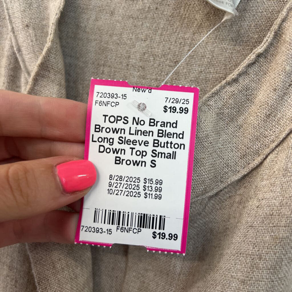 Brown Linen Blend Long Sleeve Button Down Top Small