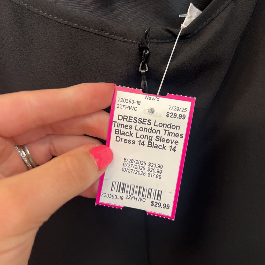 London Times Black Long Sleeve Dress 14